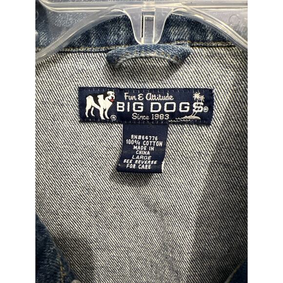 VTG 90s/Y2K BIG DOGS Jean Jacket Sz L Grunge/Trucker Denim FUN & ATTITUDE - Picture 7 of 10